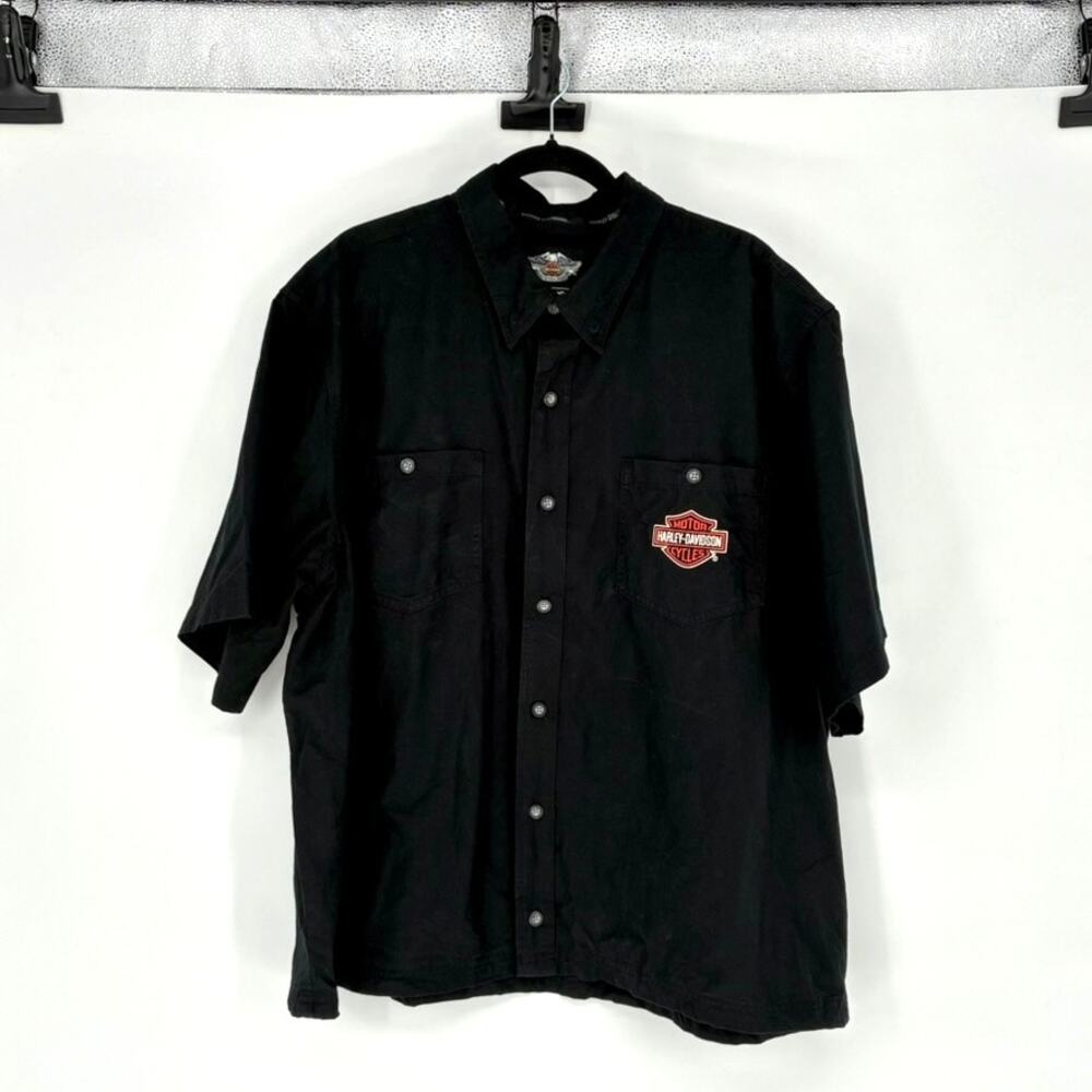 Harley Davidson Men's Black Cotton Short Sleeve Button Up Shirt - Plus 2XL